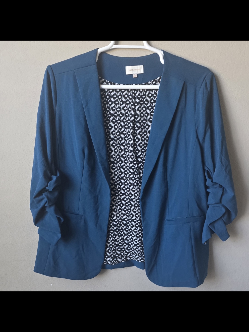 Skies Are Blue Blue Blouse with Black & White Trim